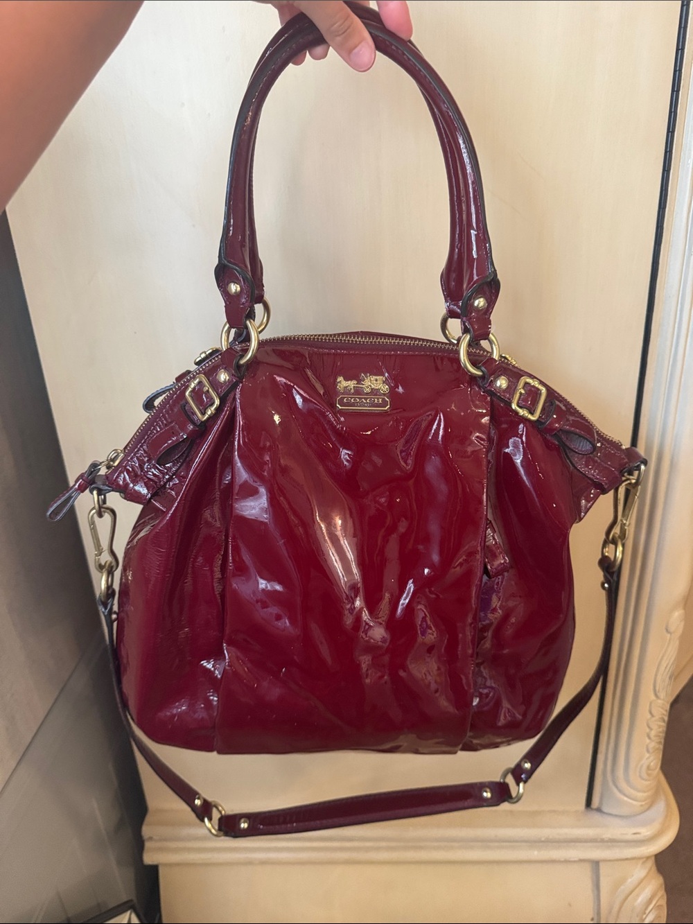 Coach Glossy Patent Leather Satchel - Wine